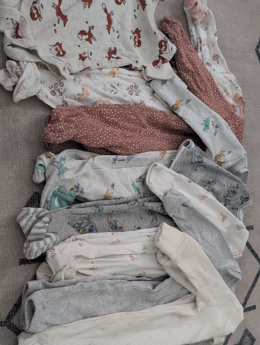 Lot 8 Baby Sleepers Size 0-3 & 3 Months. Carter's, Disney, Gerber, Old Navy
